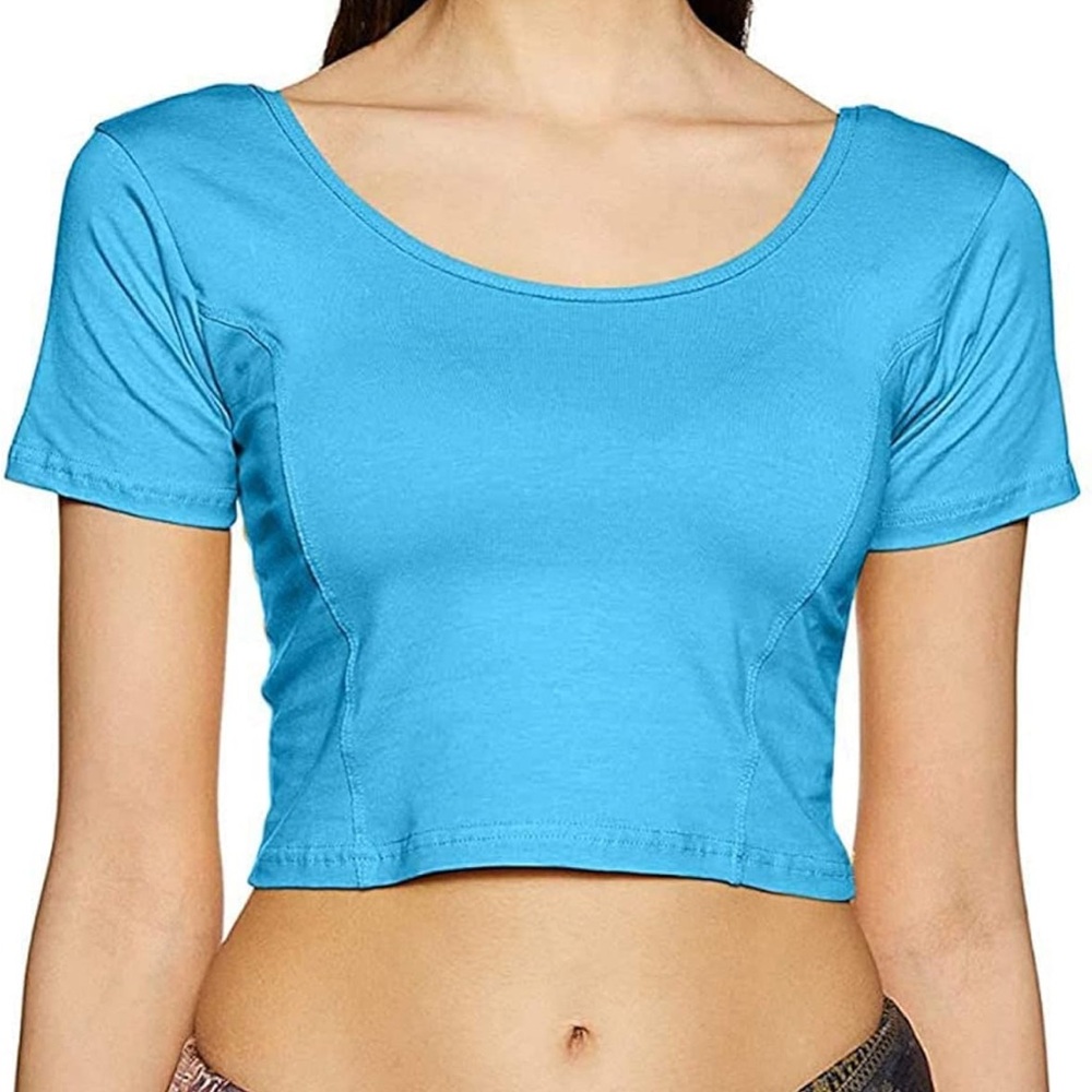 ✅Blue lace sleeve Fitted Crop Top NWOT